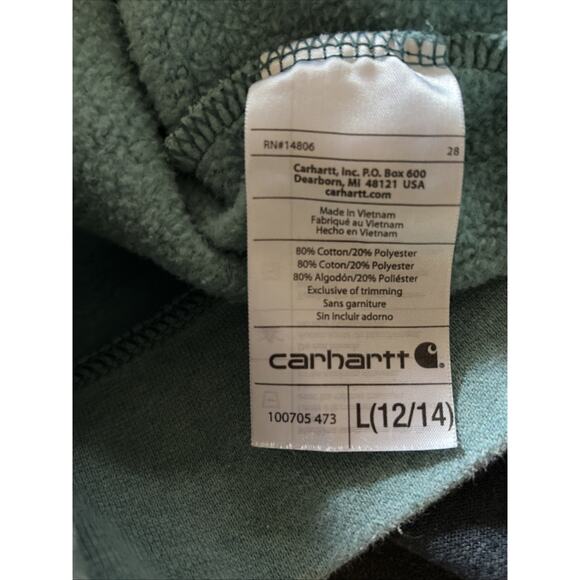 Carhartt Blue 1/4 Zip Hooded Sweatshirt Pullover Hoodie Youth Girl Large 12-14 - Picture 15 of 15